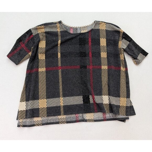 Honeyme Women's Sweater Size L/XL Plaid Oversized Short Sleeve Pullover - Picture 1 of 10